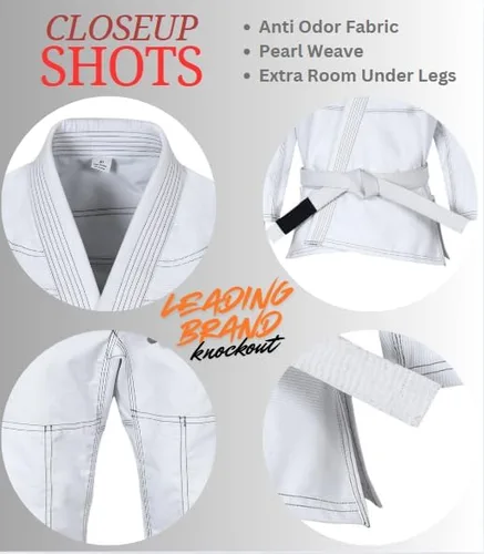 Vista 4 de Knockout Fight Gear Jiu Jitsu Gi brasileño para hombres, BJJ Gi mujeres Grappling gi Ultra Light, tela pre-HRUNK que absorbe el sudor