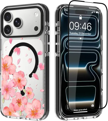 Vista 37 de OOK Funda para iPhone 17 Pro compatible con Magsafe, con protector de pantalla, elegante lazo estético, delgado, transparente, magnético, a prueba