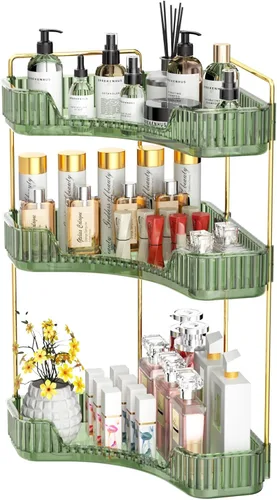Vista 8 de GTI Organizador de maquillaje de 2 niveles, organizador de encimera de baño de gran capacidad, organizador de perfumes, cosméticos para el cuidado