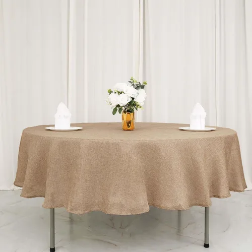 Vista 3 de TABLECLOTHSFACTORY Mantel redondo de yute natural de 54 pulgadas Mantel de mesa bohemio chic