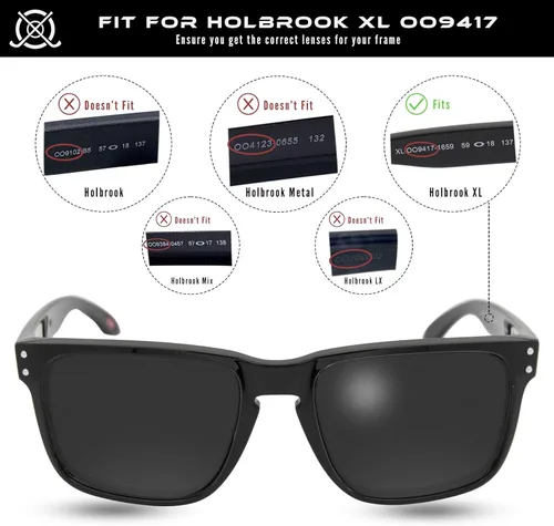 Vista 2 de SOLODAD Lentes de repuesto para gafas de sol Oakley Holbrook XL OO9417 polarizadas, negro carbón (sin grabado polarizado), Negro carbón - Polarizado