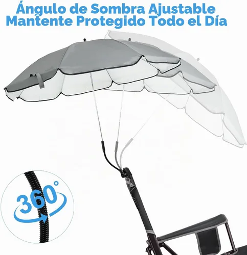 Vista 4 de Sombrilla para Silla Compatible con GCI - Accesorio para Protección Solar, Sombrilla Portátil para Silla de Playa, con Abrazadera Ajustable y Fácil