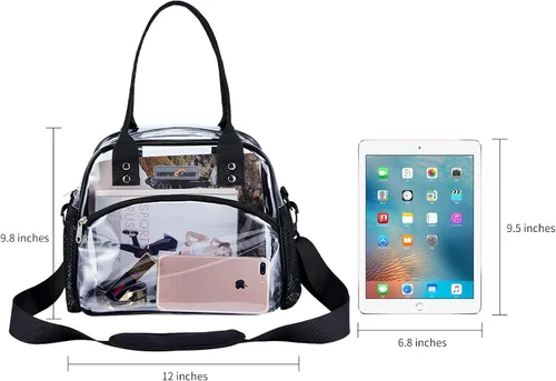 Vista 3 de USPECLARE Bolsa transparente multiusos, bolsa de almuerzo transparente con tablero inferior extraíble, correa de hombro ajustable, aprobada