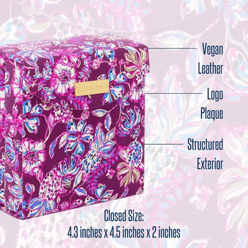 Vista 5 de Lilly Pulitzer Organizador de joyas de viaje, joyero de cuero vegano para mujer, bonito organizador de joyas para collares, anillos, pulseras, rollo