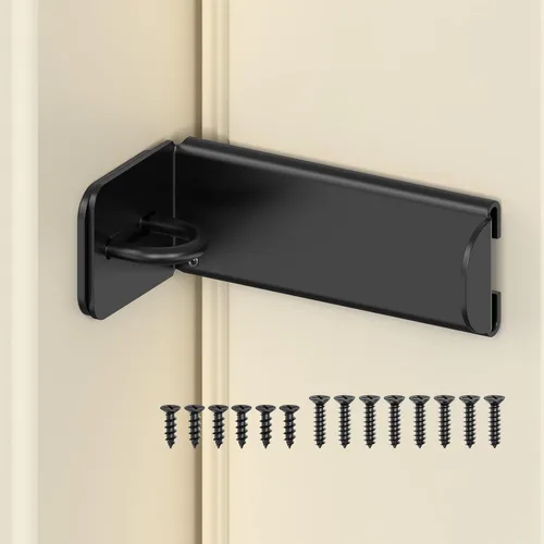 Vista 11 de Cerradura de puerta corredera de 90 grados, pestillo de hasp de ángulo recto de seguridad, pestillo de puerta para puerta corredera apto para Negro