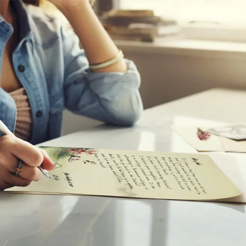 Vista 6 de Stationary - Juego de papel de escritura japonés de papelería, paquete de 48 papeles y sobres, diseño de pintura a tinta, 48 papeles fijos + 24