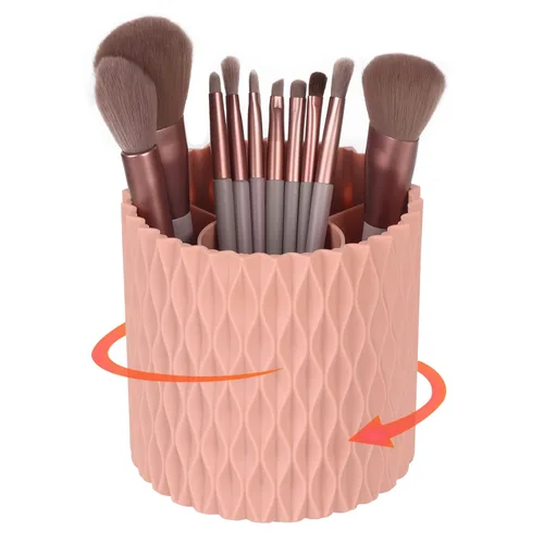 Vista 11 de Organizador de brochas de maquillaje, rotación de 360°, vaso de 5 ranuras para cosméticos, lápices labiales, bolígrafos, organizador de tocador