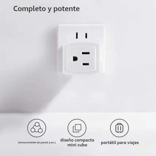 Vista 6 de SYCON Extensor de salida adaptador, mini enchufe de pared de 2 clavijas a 3 clavijas, divisor de salida múltiple con 3 tomas de corriente