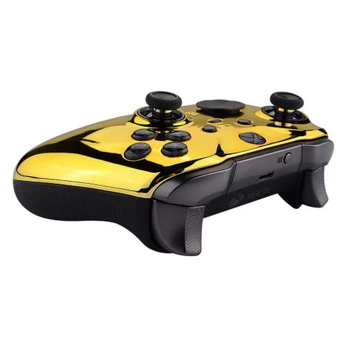 Vista 4 de Chrome Gold" UN-MODDED Custom Controller compatible with XBOX ONE ELITE Series 2 Soft Touch Finish