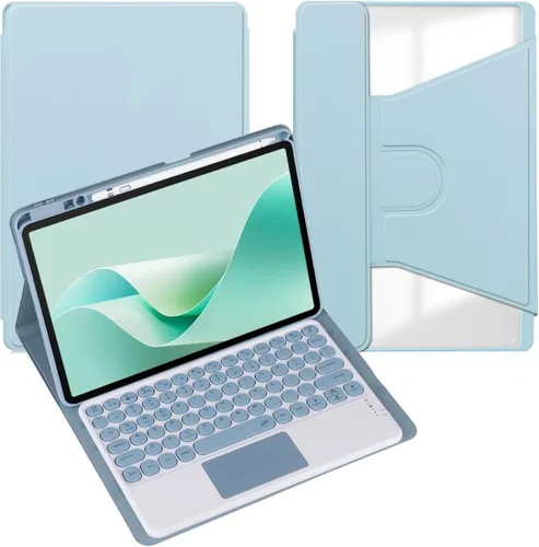 Vista 43 de Funda para tableta Samsung Galaxy Tab A8 de 10.5 pulgadas, teclado redondo inalámbrico desmontable Bluetooth, cubierta trasera transparente