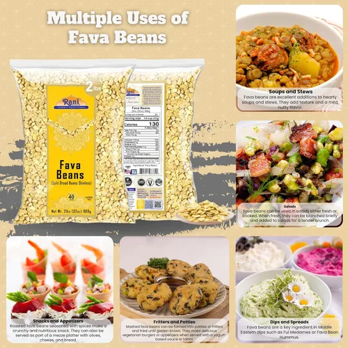 Vista 4 de Frijoles Rani Fava (sin piel), 32 onzas (2 libras) 32.03 oz ~ Todo natural Apto para gluten Sin OMG Kosher Vegano Producto de Estados