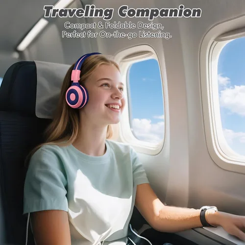 Vista 4 de SIMOLIO Auriculares inalámbricos para niñas, Bluetooth plegables para niños, con micrófono y volumen limitado, auriculares estéreo sobre la oreja