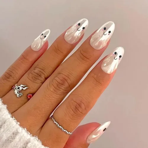 Vista 20 de Paquete de 6 144 uñas acrílicas de Halloween a presión, uñas postizas reutilizables de cobertura completa, uñas postizas adhesivas con pegamento