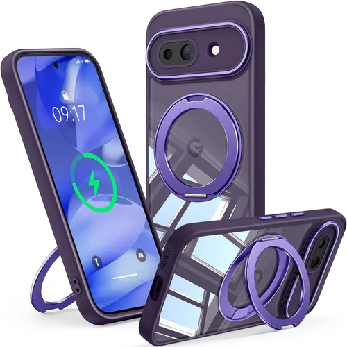 Vista 10 de 【Soporte magnético giratorio de 360°】 Funda para Google Pixel 8A 【Compatible con MagSafe y Pixelsnap】 Funda con soporte de anillo 【Transparente sin