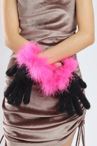 Vista 38 de Sahabowi Guantes de cuero para clima frío Manopla de lana cálida de invierno para mujeres