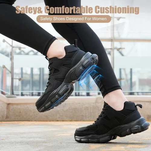 Vista 2 de Hogent - Zapatos de puntera de acero para mujer y hombre, anchos, antideslizantes, de trabajo, tenis de punta compuesta, indestructibles, cómodos