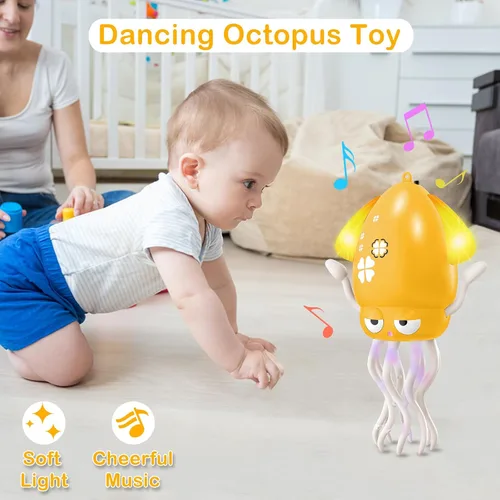 Vista 2 de Plnmlls Juguete de pulpo bailarín, juguetes para el tiempo boca abajo, con música y luz LED, batería recargable integrada y volumen que se pueden