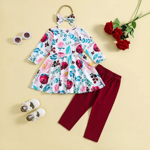 Vista 3 de Conjunto de ropa floral con volantes y pantalones para niñas pequeñas