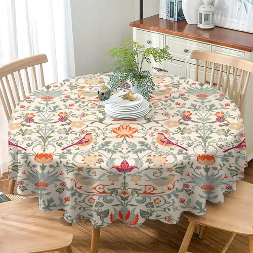 Vista 190 de Mantel Floral Retro de Pájaros, Diseño Original Bohemio William Morris Estampado Cubierta de Mesa para Hogar Picnic Fiesta Comedor Cocina William