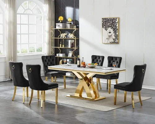 Vista 27 de Juego de mesa de comedor de cristal plateado moderno de 70 pulgadas para 4, juego de mesa de comedor rectangular de 5 piezas con patas de acero