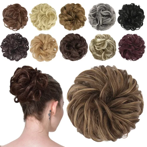 Vista 39 de FESHFEN Pieza de Cabello de Moño Desordenado - Extensiones de Coleteros de Moño de Cabello Ondulado Rizado Elástico Postizos Sintéticos para Mujeres