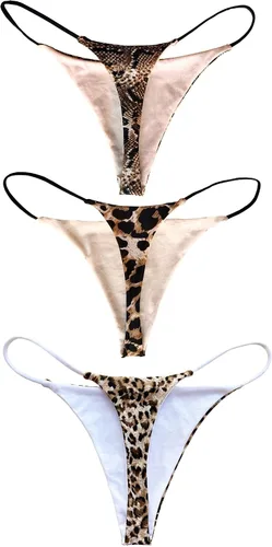 Vista 7 de KUKU PANDA Juego de 3 tangas de algodón para mujer, sexy, sin costuras, tangas en G Animal Print