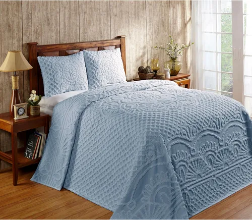 Vista 16 de Better Trends - Colchas de chenilla tamaño individual, gris carbón 100% algodón chenilla con diseño de medallón acolchado, cubierta de cama suave