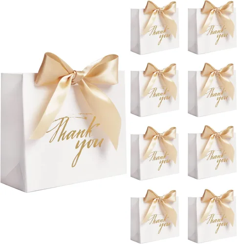 Vista 12 de DECHISY Paquete de 24 bolsas pequeñas de regalo de agradecimiento, bolsas de regalo de fiesta, cajas con lazo dorado, bolsas de regalo de papel Negro