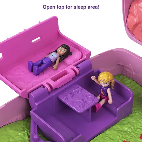 Vista 3 de Polly Pocket Muñecas y accesorios, juego de monedero Koala con 2 micro muñecas, 1 auto de juguete y 5 animales, juguete de viaje 2 en 1