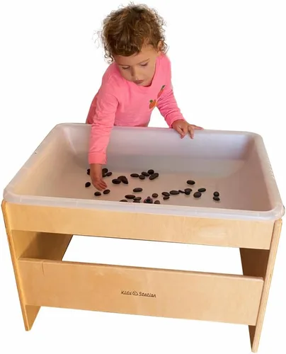 Vista 2 de Kids Station - Mesa sensorial de agua y arena de 18 pulgadas con tapa, madera contrachapada de abedul báltico