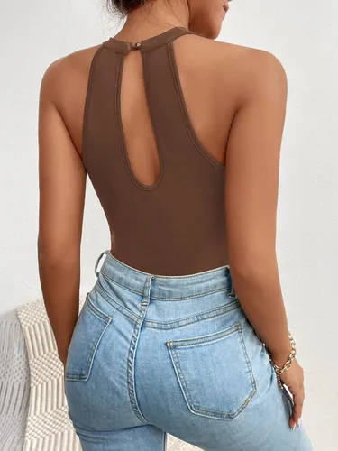 Vista 2 de SweatyRocks Body sin mangas para mujer, cuello redondo, corte alto, de malla, sin mangas