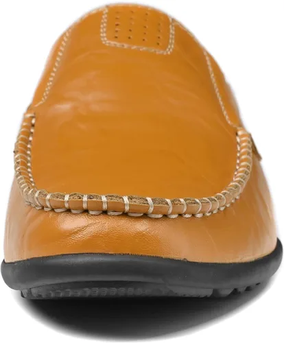 Vista 4 de LUODENGLANG Mocasines de cuero genuino de primera calidad para hombre, zapatos casuales sin cordones para conducir, mocasines para hombre, ligeros