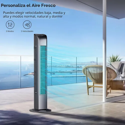 Vista 4 de Uthfy Ventilador de torre oscilante para dormitorio, ventilador de pie portátil con control remoto, 3 modos, 3 velocidades, temporizador de 7.5