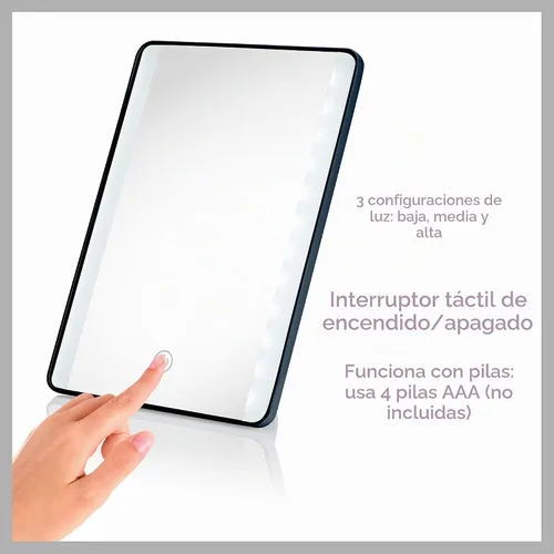 Vista 3 de Conair Espejo de maquillaje iluminado, espejo de maquillaje de viaje, base ajustable, funciona con pilas en azul marino Azul marino con soporte
