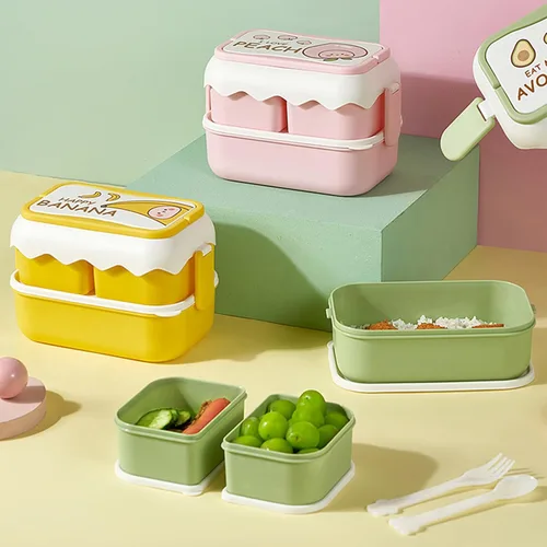 Vista 8 de TOPINCN Cajas de almuerzo para microondas de dibujos animados lindos, contenedor independiente del compartimiento, contenedores plásticos apilables