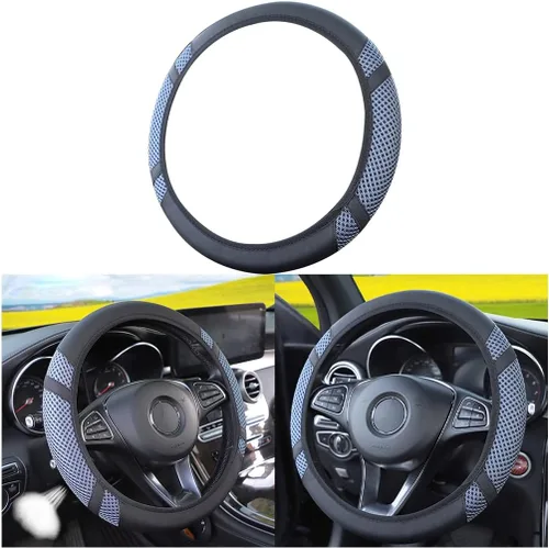 Vista 8 de Funda de volante de coche elástica de Zipelo, cubierta de volante de cuero transpirable para vehículo, protector antideslizante para volante