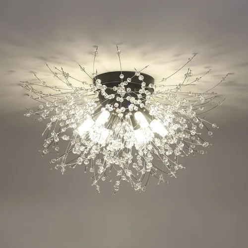 Vista 10 de HMVPL - Candelabro cromado de cristal, fuegos artificiales, moderno, mini, con 4 luces, lámpara colgante de techo, Sputnik, adecuado