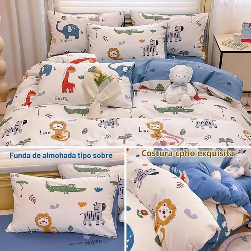 Vista 6 de DJY Funda de edredón individual de dibujos animados, 100% algodón animales