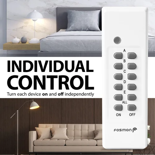 Vista 5 de Fosmon Enchufe de toma de control remoto inalámbrico para interiores, interruptor de luz de encendido/apagado a pilas para toma de corriente