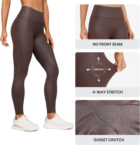 Vista 4 de CRZ YOGA Butterluxe Matte Faux Leather Leggings for Women 28'' - No Front Seam High Waist Stretch Tights Pleather Pants