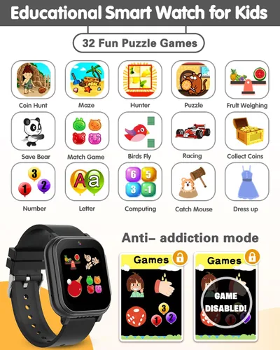 Vista 3 de Reloj Inteligente Impermeable para Niños Juguetes para Niños de 5-12 Años con 32 Juegos, Cámara Dual, Seguimiento de Hábitos, Reproductor de Música