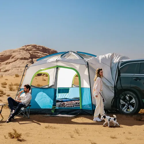 Vista 8 de JELUCAMP Tiendas de campaña SUV para acampar impermeables para 6 personas, tienda de campaña familiar para coche con accesorio para puerta trasera