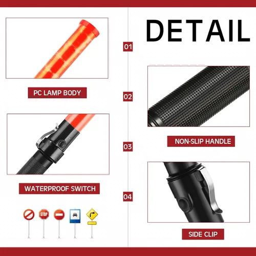 Vista 3 de Varita de tráfico de señal de 21 pulgadas, varita de control de tráfico de seguridad, bastón iluminado, bastón de tráfico LED multifunción con 2