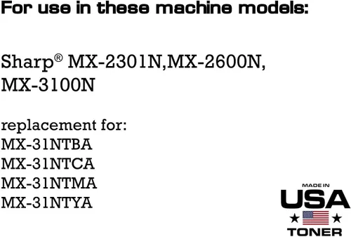 Vista 2 de MADE IN USA TONER Repuesto compatible para Sharp MX31NT, MX-2600N, MX-3100N (CMYK, paquete de 4)