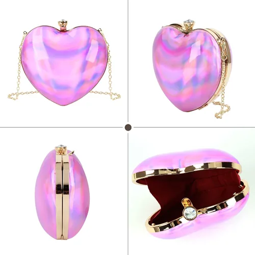 Vista 5 de Goclothod Bolso de mano de cuero con forma de corazón con purpurina para mujer
