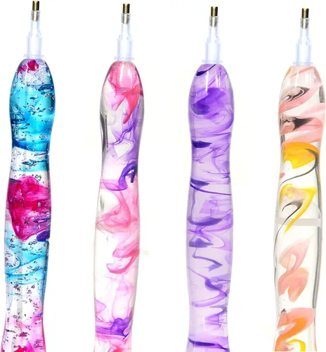 Vista 2 de Herramienta hecha a mano del kit de la pluma del taladro del arte de la pintura del diamante 5D con 14 puntas y 10 ceras - azul plata HotPink