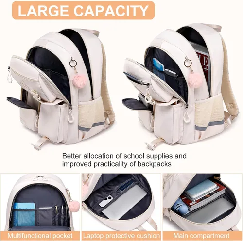 Vista 2 de Mochila escolar para niñas adolescentes, lindas mochilas universitarias para niños y estudiantes Bookbag Fit - Bolsa para laptop de 15.6 pulgadas