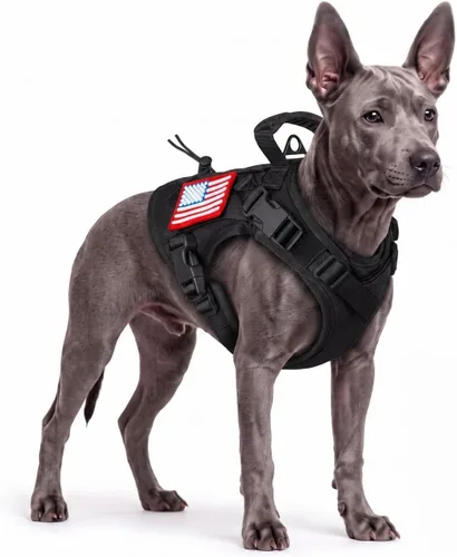 Vista 13 de Arnés táctico para perros pequeños, chaleco para perros de servicio militar con mango de goma, arnés de entrenamiento ajustable K9 con paneles MOLLE