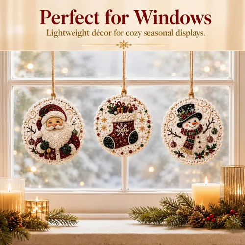 Vista 7 de GOJXDNE 6 adornos de arte de diamantes de Navidad, kit de manualidades de Bases de madera preperforadas con perlas en forma de gemas de resina