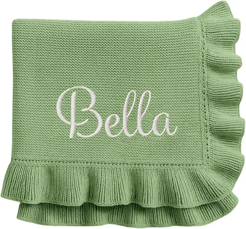 Vista 3 de Nonnie Manta Personalizada para Bebé con Nombre - Manta Bordada y Ruffle Personalizada para Recién Nacido, 30x40 pulgadas, Regalo Personalizado